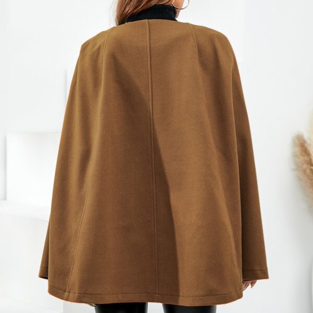 Cozy Black Button up Classic Cape Jacket Coat Work - Picture 13 of 14